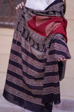 Red and Black Hand-Block Printed Cotton Dupatta with Intricate Patterns