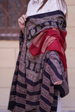 Red and Black Hand-Block Printed Cotton Dupatta with Intricate Patterns