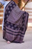 Black and Beige Hand-Block Printed Cotton Dupatta with Intricate Patterns