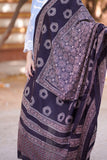 Black and Beige Hand-Block Printed Cotton Dupatta with Intricate Patterns