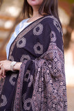 Black and Beige Hand-Block Printed Cotton Dupatta with Intricate Patterns