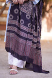 Black and Beige Hand-Block Printed Cotton Dupatta with Intricate Patterns