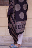 Black & Burgundy Ajrak Chaadar - Traditional Hand-Block Printed Cotton Throw