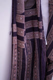 Black and Beige Hand-Block Printed Cotton Dupatta with Intricate Patterns