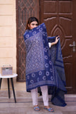 Fasana Ajrak Chaadar Hand-Block Printed Blue Pure Lawn Chaadar - A Traditional Masterpiece