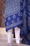 Fasana Ajrak Chaadar Hand-Block Printed Blue Pure Lawn Chaadar - A Traditional Masterpiece