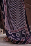 Hand-Block Printed Cotton Dupatta in Black and Beige with Delicate Embellishments