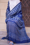 Indigo Hand-Block Printed  Dupatta with Intricate Patterns