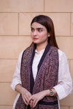 Black and Beige Hand-Block Printed Lawn Scarf with Floral Motifs